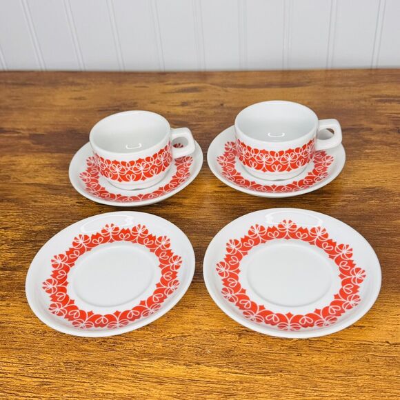 notNeutral Espresso Cappuccino MCM Red White 2 Cups 4 Saucers  3oz. Poland 6pc - Picture 1 of 11